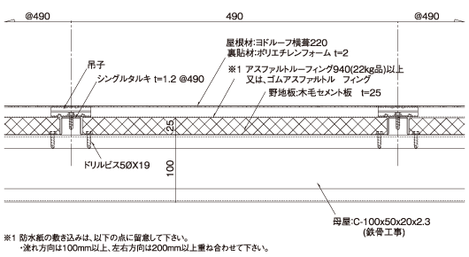 Yodoko ヨドルーフ 横葺 納め図