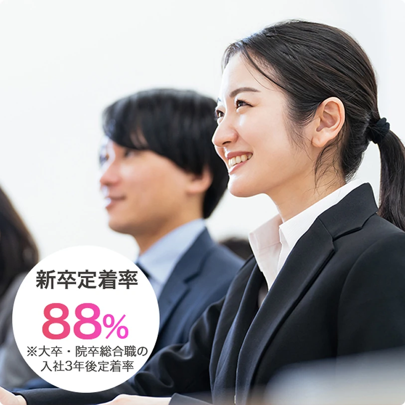 新卒定着率 88% ※大卒・院卒総合職の入社3年後定着率
